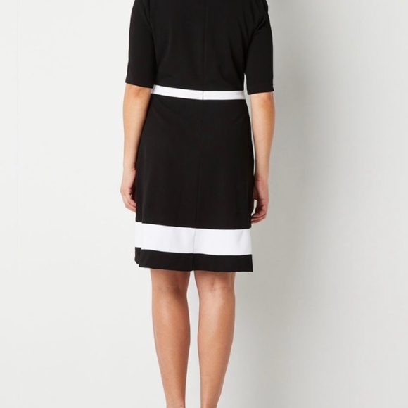 R&K Black/Ivory Short Sleeve Fit & Flare Dress Size 14 NWT - Picture 3 of 5